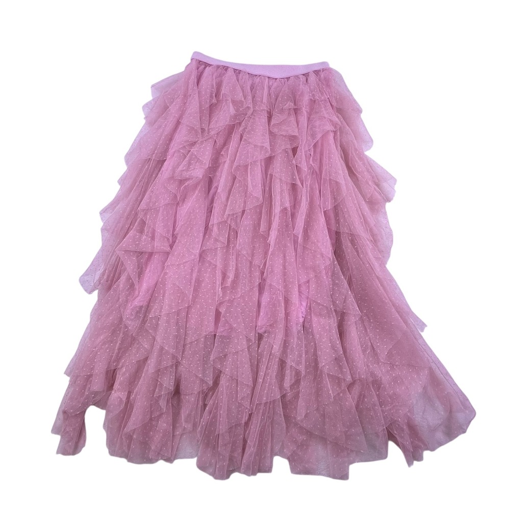Entro Pink Tulle Ruffle Maxi Skirt Swiss Dot Tiered Mesh Boho Romantic Small